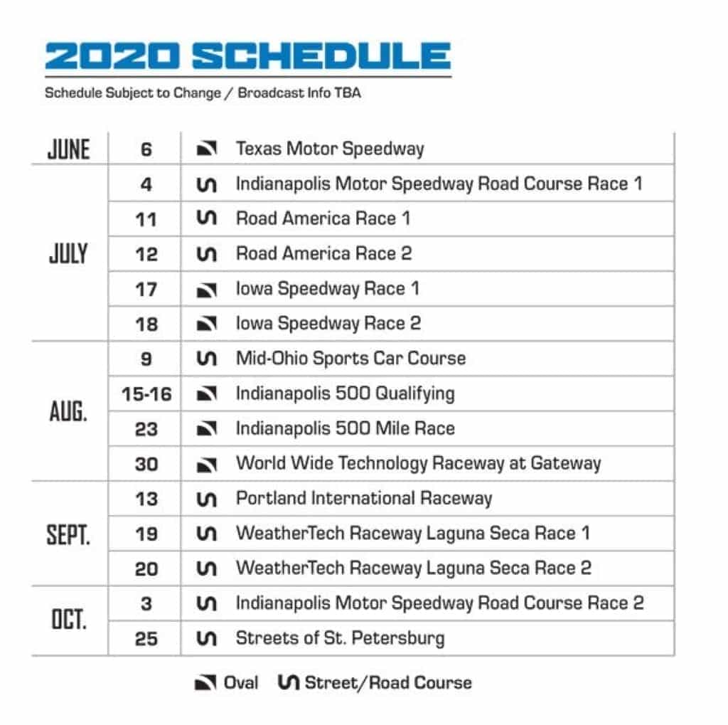 Indycar lansează calendarul 2020 actualizat.